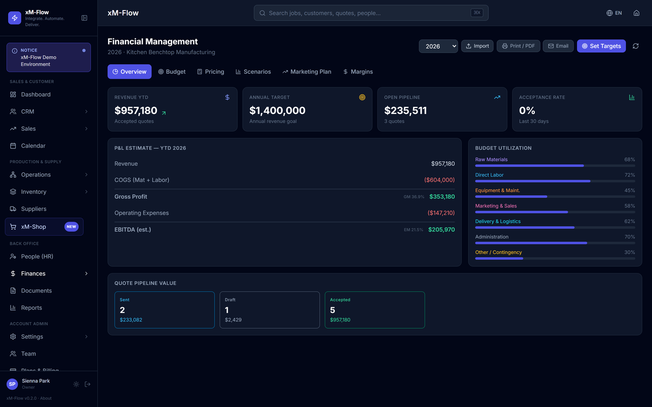 Live job margin and finance view