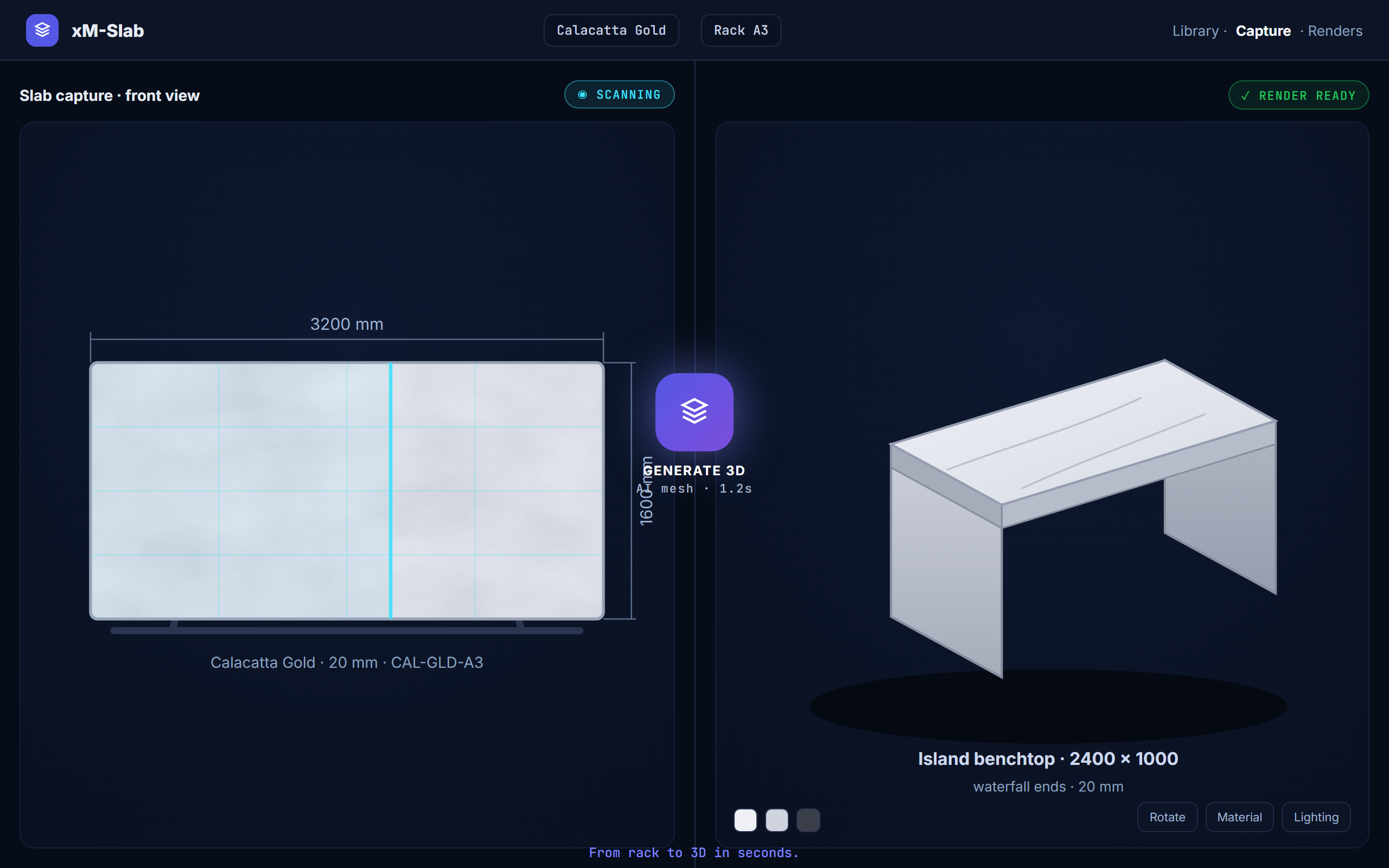 xM-Slab: scan the slab on the rack, generate a 3D preview