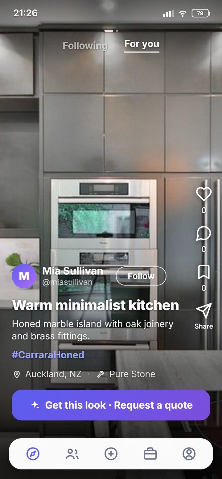 xM-Trade app — Warm minimalist kitchen by Mia Sullivan, fabricated by Pure Stone